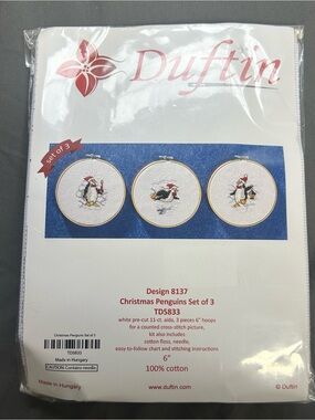 Christmas Penguins Cross-Stitch Kit - White (Set of 3)